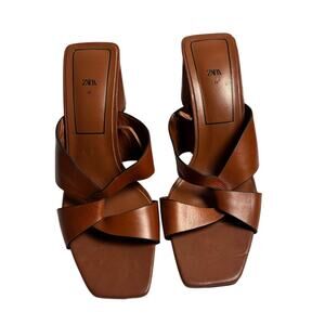 Zara Brown Leather Polished Heels